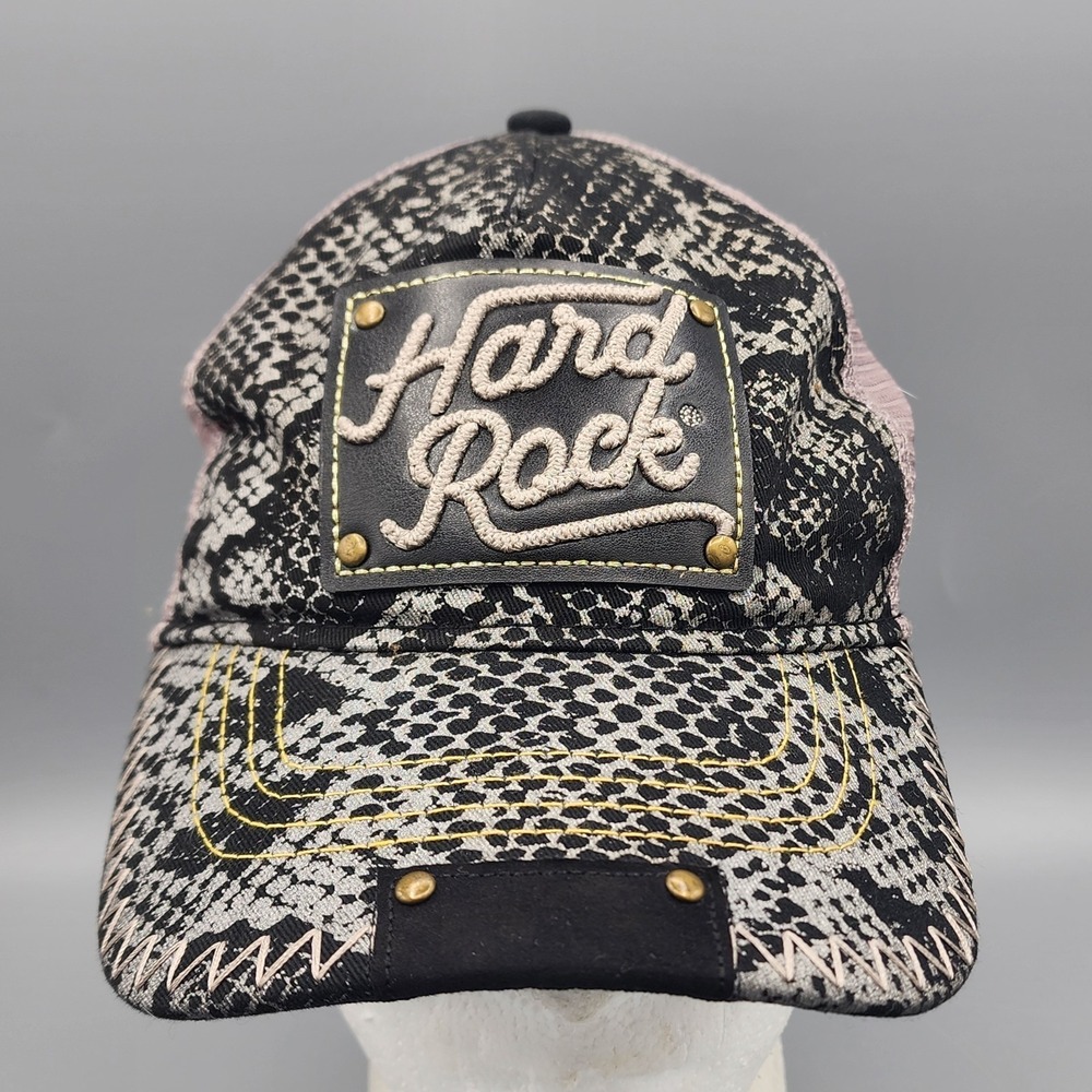 Hard Rock Couture Tampa Florida Baseball Cap Hat Silver Black Leather Mesh Patch